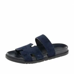 Hermes Hermès Navy Blue Suede Flat Sandals Size 42 For Men