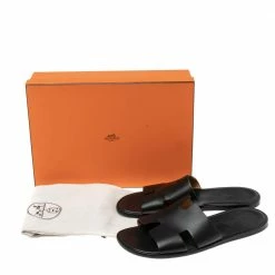 Hermes Black Leather Izmir Flat Slides Size 43.5 For Men -Deals Hermes Store luxury men hermes used shoes p589635 007