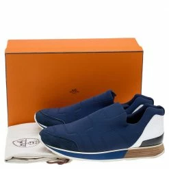 Hermes Blue Neoprene And Leather Slip On Sneakers Size 43.5 For Men -Deals Hermes Store luxury men hermes used shoes p592591 001