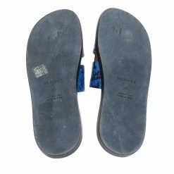 Hermes Blue/Black Leather Peinture Fraiche Print Izmir Flat Slides Size 43 For Men -Deals Hermes Store luxury men hermes used shoes p594075 001