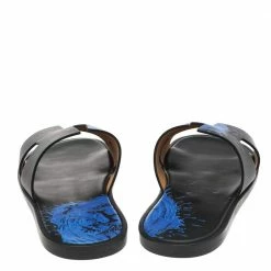 Hermes Blue/Black Leather Peinture Fraiche Print Izmir Flat Slides Size 43 For Men -Deals Hermes Store luxury men hermes used shoes p594075 002