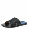 Hermes Blue/Black Leather Peinture Fraiche Print Izmir Flat Slides Size 43 For Men -Deals Hermes Store luxury men hermes used shoes p594075 005