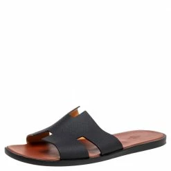 Hermes Black Leather Izmir Flat Sandals Size 47 For Men