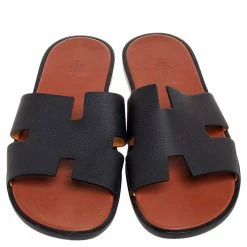 Hermes Black Leather Izmir Flat Sandals Size 47 For Men -Deals Hermes Store luxury men hermes used shoes p600482 007