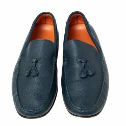 Hermes Navy Blue Leather Bow Detail Driver Loafers Size 41.5 For Men -Deals Hermes Store luxury men hermes used shoes p602066 005