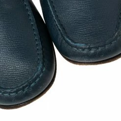 Hermes Navy Blue Leather Bow Detail Driver Loafers Size 41.5 For Men -Deals Hermes Store luxury men hermes used shoes p602066 007