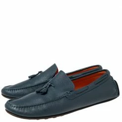 Hermes Navy Blue Leather Bow Detail Driver Loafers Size 41.5 For Men -Deals Hermes Store luxury men hermes used shoes p602066 009