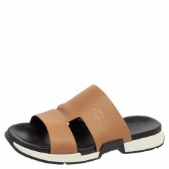 Hermes Brown Leather Varadero Sandals Size 46 For Men