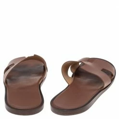 Hermes Tan Leather Izmir Flat Slides Size 46 For Men -Deals Hermes Store luxury men hermes used shoes p609955 002