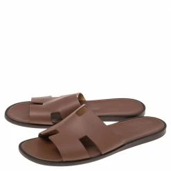 Hermes Tan Leather Izmir Flat Slides Size 46 For Men -Deals Hermes Store luxury men hermes used shoes p609955 005