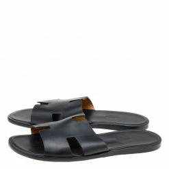 Hermes Black Leather Izmir Flat Slides Size 45 For Men -Deals Hermes Store luxury men hermes used shoes p611400 1647582357 002