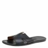 Hermes Black Leather Izmir Flat Slides Size 45 For Men