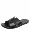 Hermes Black Leather Izmir Flat Slides Size 40 For Men -Deals Hermes Store luxury men hermes used shoes p618547 001
