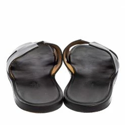 Hermes Black Leather Izmir Flat Slides Size 40 For Men -Deals Hermes Store luxury men hermes used shoes p618547 007