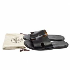 Hermes Black Leather Izmir Flat Slides Size 40 For Men -Deals Hermes Store luxury men hermes used shoes p618547 008