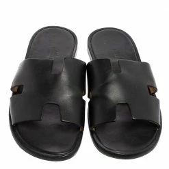 Hermes Black Leather Izmir Flat Slides Size 40 For Men -Deals Hermes Store luxury men hermes used shoes p618547 009