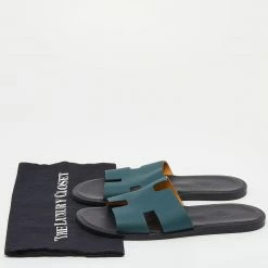 Hermes Hermés Green Epsom Leather Izmir Flat Slides Size 42.5 For Men -Deals Hermes Store luxury men hermes used shoes p629696 001