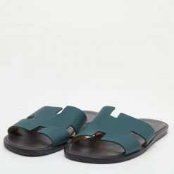 Hermes Hermés Green Epsom Leather Izmir Flat Slides Size 42.5 For Men -Deals Hermes Store luxury men hermes used shoes p629696 003