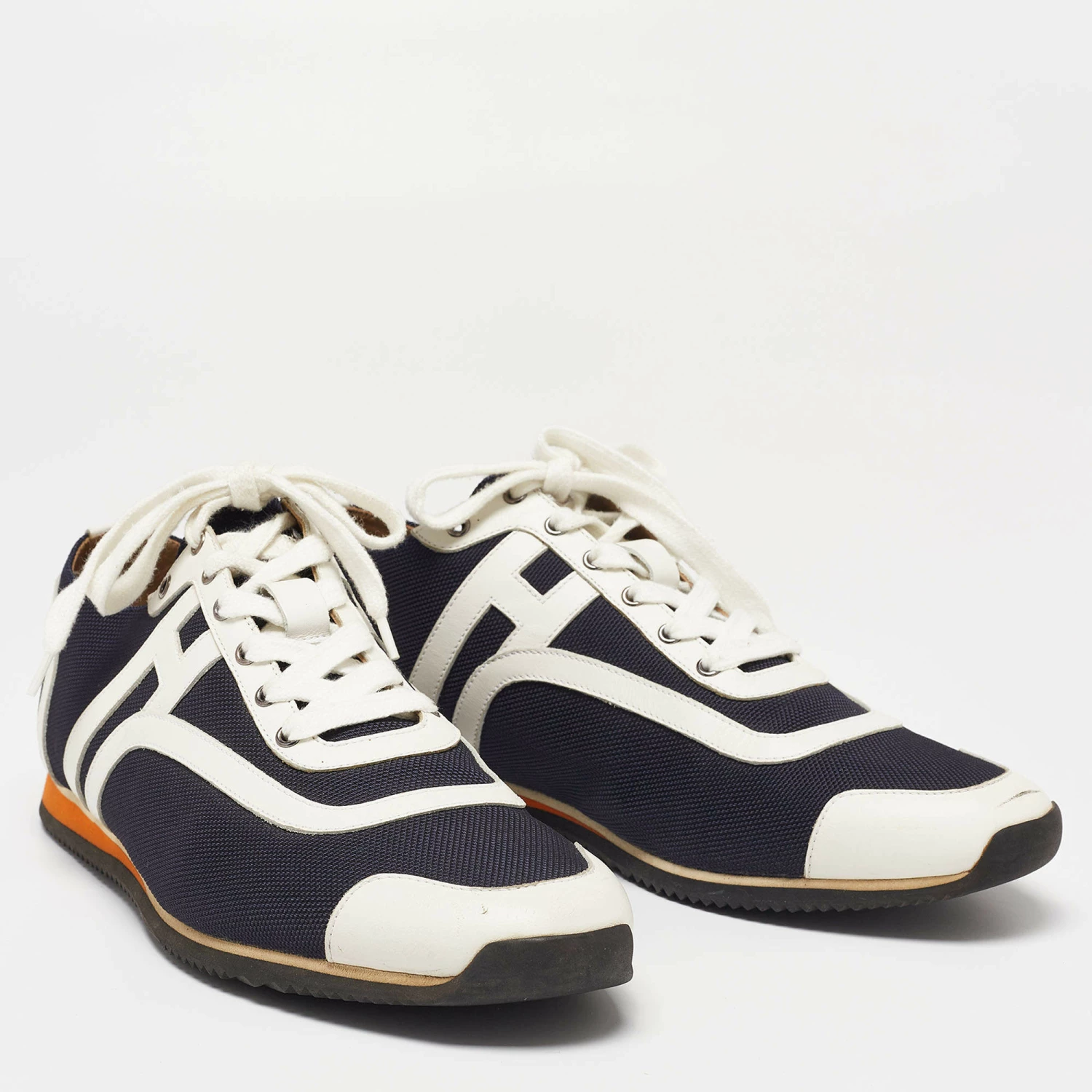 Hermes Navy Blue/White Leather And Canvas Tie Break Low Top Sneakers Size 41 For Men 6 Hermes Navy Blue/White Leather And Canvas Tie Break Low Top Sneakers Size 41 For Men - Image 4