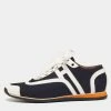 Hermes Navy Blue/White Leather And Canvas Tie Break Low Top Sneakers Size 41 For Men