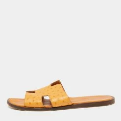 Hermes Light Orange Ostrich Leather Izmir Flat Slides Size 44.5 For Men