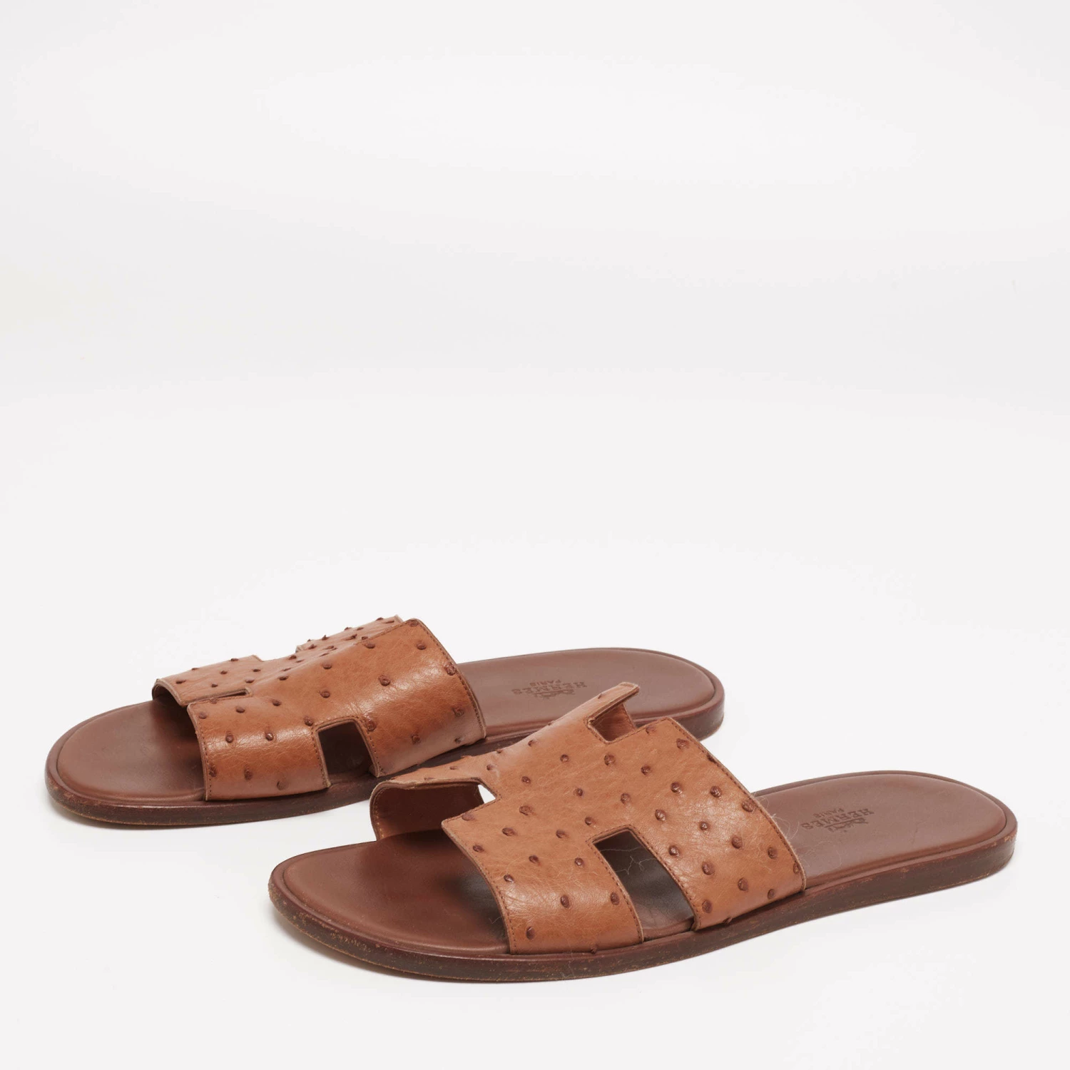 Hermes Brown Ostrich Izmir Sandals Size 42 For Men 4 Hermes Brown Ostrich Izmir Sandals Size 42 For Men - Image 2