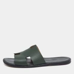 Hermes Green Leather Izmir Flat Sandals Size 43 For Men