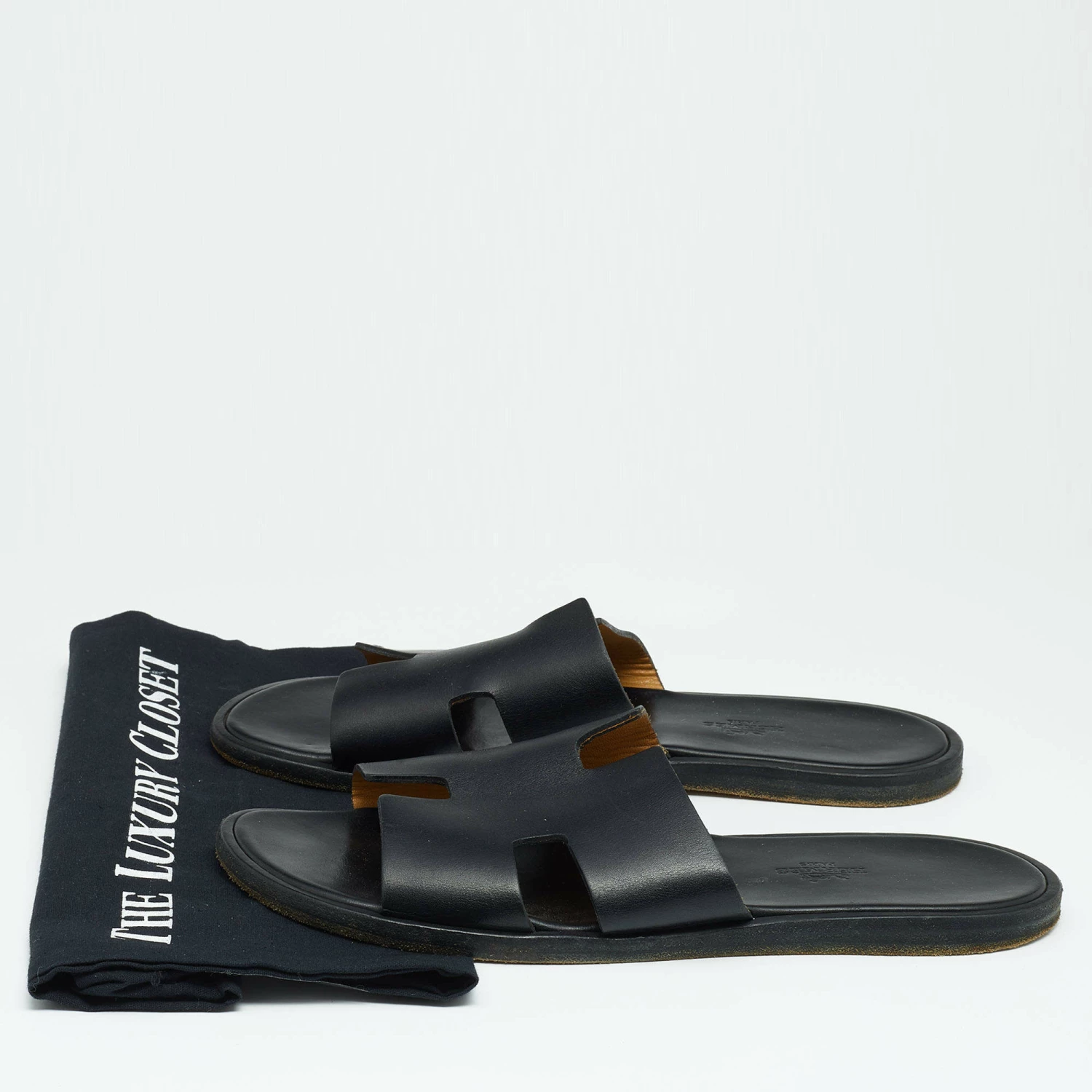 Hermes Black Leather Izmir Slide Sandals Size 43 For Men 10 Hermes Black Leather Izmir Slide Sandals Size 43 For Men - Image 8