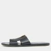 Hermes Black Leather Izmir Slide Sandals Size 43 For Men -Deals Hermes Store luxury men hermes used shoes p646470 002