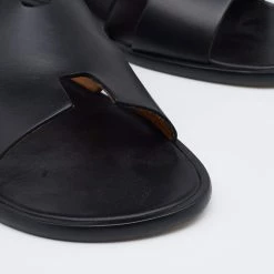 Hermes Black Leather Izmir Slide Sandals Size 45 For Men -Deals Hermes Store luxury men hermes used shoes p647668 006