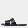 Hermes Black Leather Izmir Slide Sandals Size 45 For Men