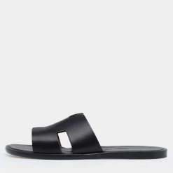 Hermes Black Leather Izmir Slide Sandals Size 45 For Men