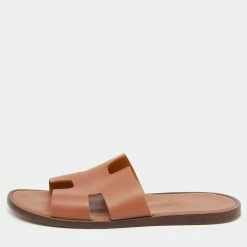 Hermes Brown Leather Izmir Slide Sandals Size 41 For Men