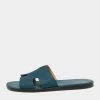 Hermes Dark Teal Leather Izmir Flat Slides Size 42 For Men