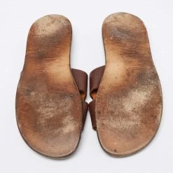 Hermes Dark Brown Leather Izmir Slides Size 43 For Men -Deals Hermes Store luxury men hermes used shoes p653132 001