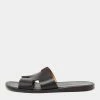 Hermes Black Leather Izmir Flat Slides Size 42 For Men -Deals Hermes Store luxury men hermes used shoes p661422 003