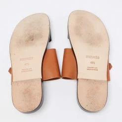 Hermes Brown/Black Leather Flat Slide Sandals Size 40.5 For Men -Deals Hermes Store luxury men hermes used shoes p663853 003