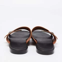 Hermes Brown/Black Leather Flat Slide Sandals Size 40.5 For Men -Deals Hermes Store luxury men hermes used shoes p663853 004