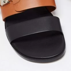 Hermes Brown/Black Leather Flat Slide Sandals Size 40.5 For Men -Deals Hermes Store luxury men hermes used shoes p663853 005