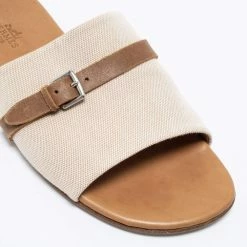 Hermes Cream/Brown Canvas And Leather Flat Sandals Size 41 For Men -Deals Hermes Store luxury men hermes used shoes p663967 005