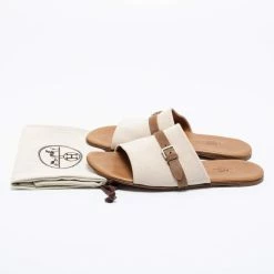 Hermes Cream/Brown Canvas And Leather Flat Sandals Size 41 For Men -Deals Hermes Store luxury men hermes used shoes p663967 009