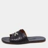 Hermes Black Leather Slide Sandals Size 41 For Men
