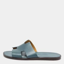 Hermes Grey Leather Izmir Flat Sandals Size 42 For Men