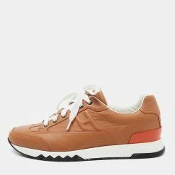 Hermes Tan Leather H Logo Low-Top Sneakers Size 42 For Men