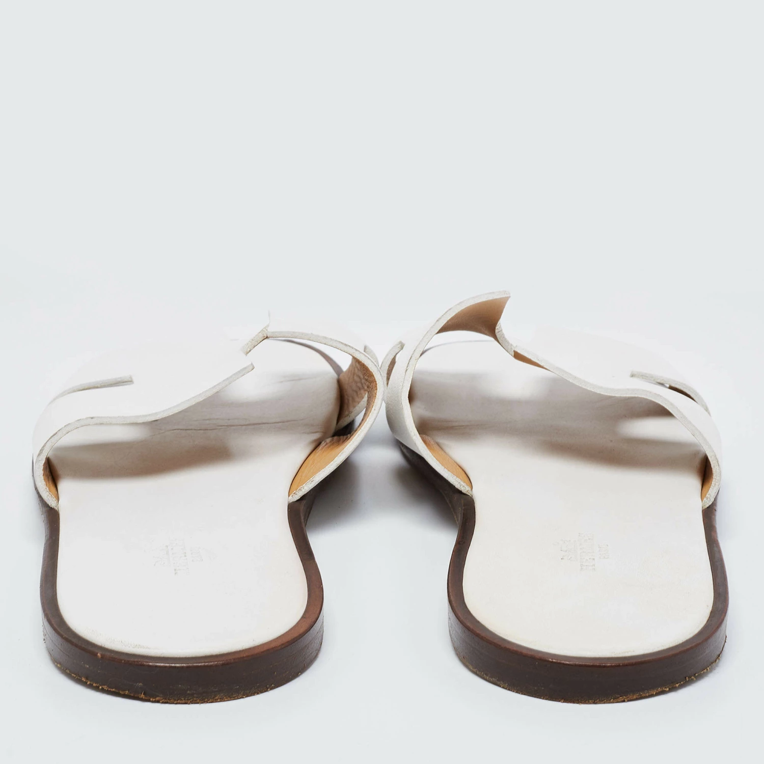 Hermes White Leather Izmir Slide Sandals Size 45 For Men 7 Hermes White Leather Izmir Slide Sandals Size 45 For Men - Image 5