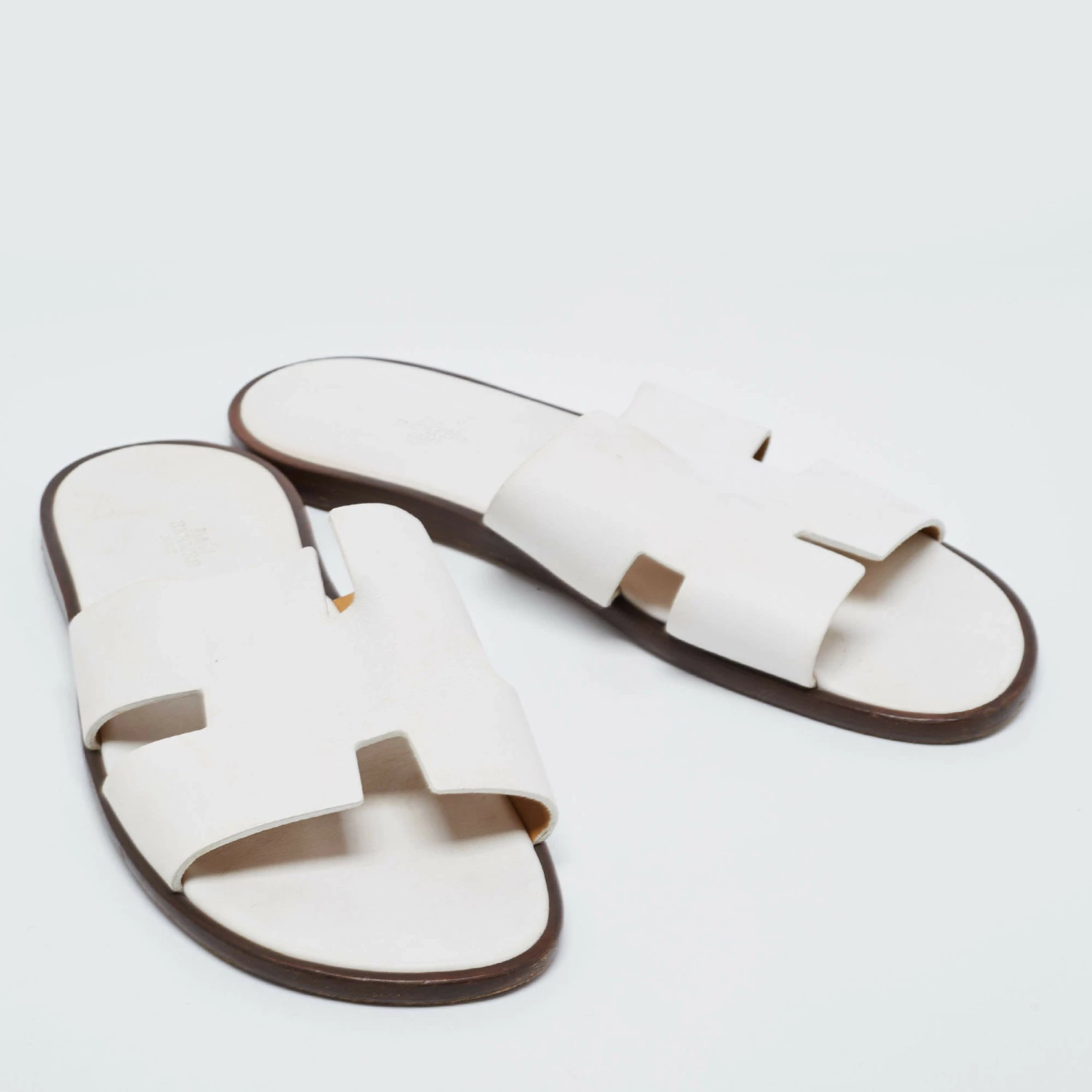 Hermes White Leather Izmir Slide Sandals Size 45 For Men 6 Hermes White Leather Izmir Slide Sandals Size 45 For Men - Image 4