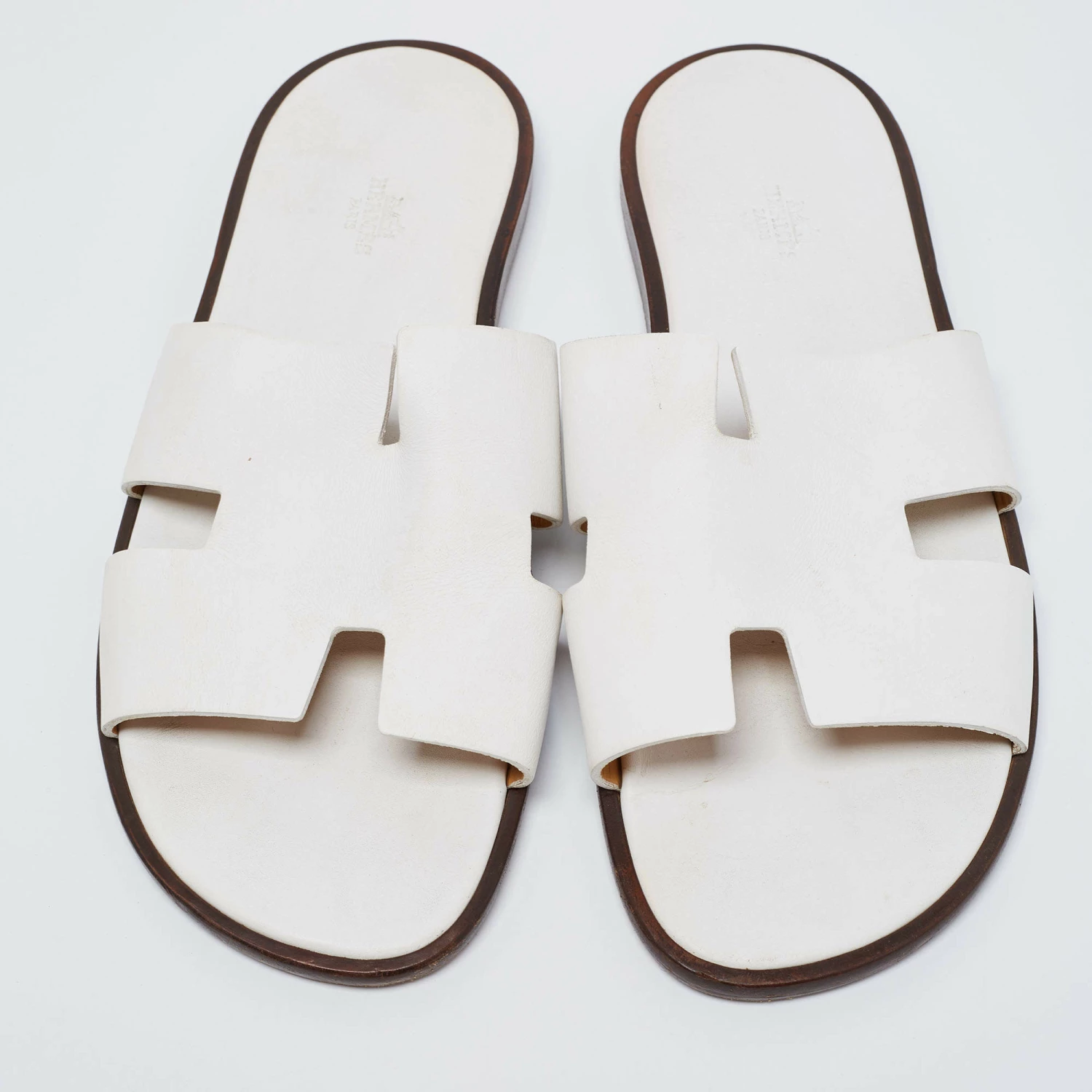 Hermes White Leather Izmir Slide Sandals Size 45 For Men 5 Hermes White Leather Izmir Slide Sandals Size 45 For Men - Image 3