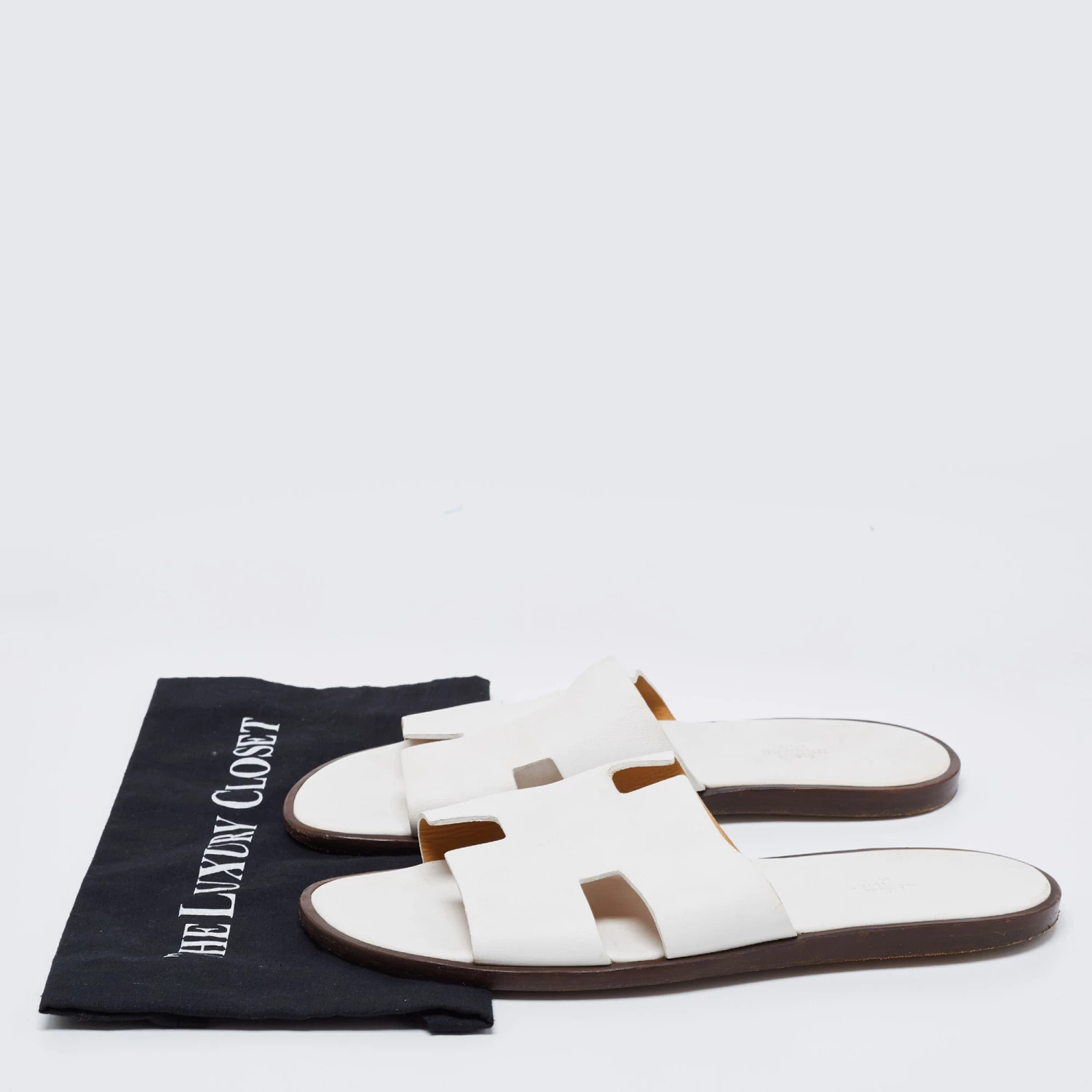 Hermes White Leather Izmir Slide Sandals Size 45 For Men 11 Hermes White Leather Izmir Slide Sandals Size 45 For Men - Image 9