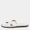 Hermes White Leather Izmir Slide Sandals Size 45 For Men -Deals Hermes Store luxury men hermes used shoes p672918 010