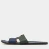 Hermes Blue/Green Leather Izmir Flat Slides Size 47 For Men